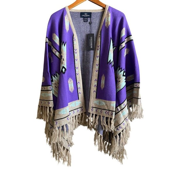 Lucchese Lightweight Alpaca Cape Peruvian Poncho Taos Collegiate Purple Multi OS - Picture 1 of 5